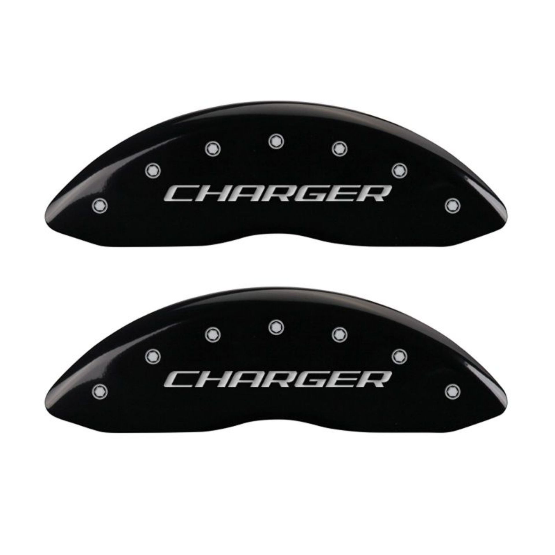 Picture of MGP 4 Caliper Covers Engraved Front & Rear Block-Charger Black finish silver ch