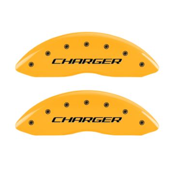 Picture of MGP 4 Caliper Covers Engraved Front & Rear Block-Charger Yellow finish black ch