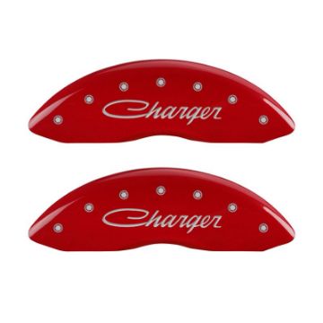 Picture of MGP 4 Caliper Covers Engraved Front & Rear Cursive-Charger Red finish silver ch