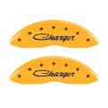 Picture of MGP 4 Caliper Covers Engraved Front & Rear Cursive-Charger Yellow finish black ch
