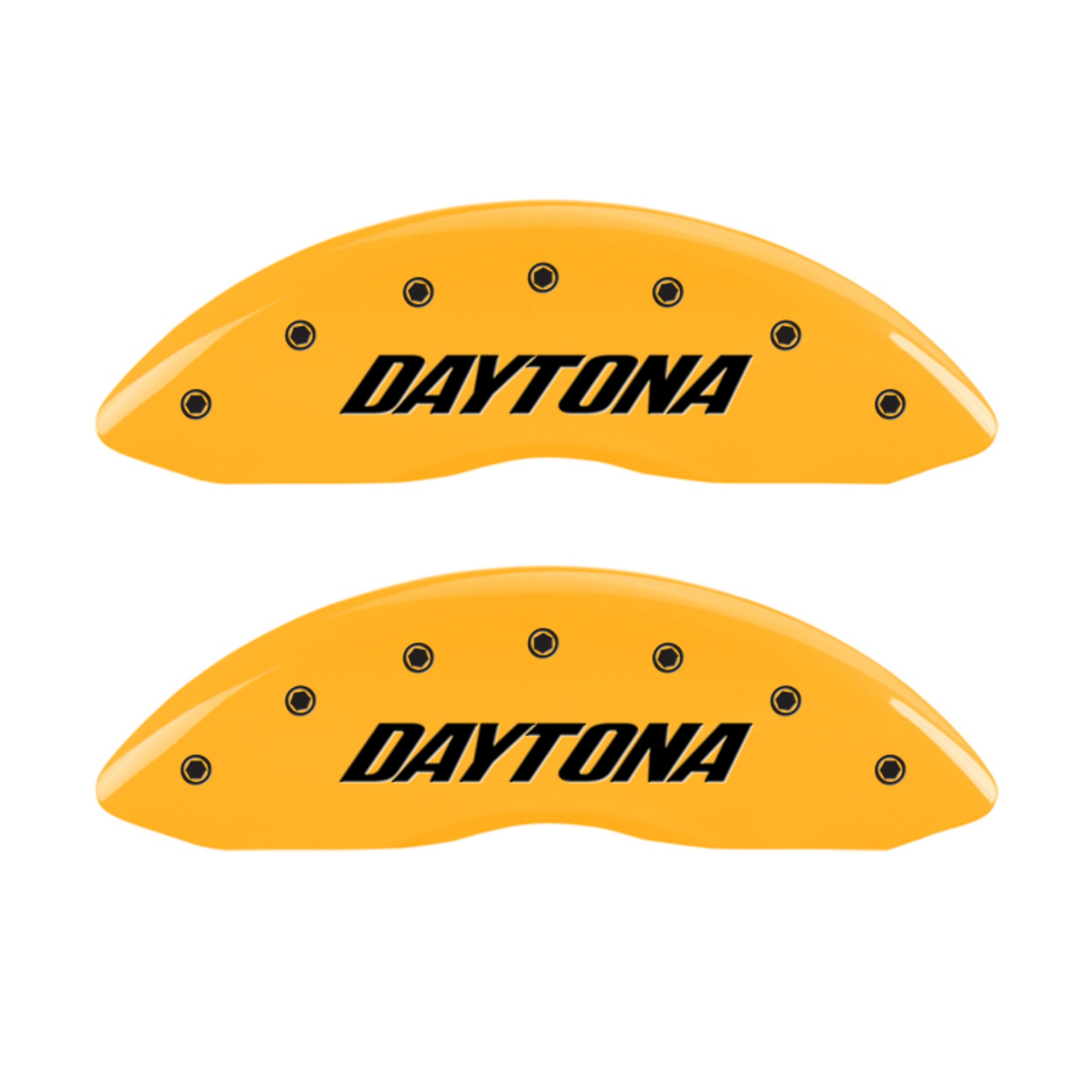 Picture of MGP 4 Caliper Covers Engraved Front & Rear Daytona Yellow finish black ch