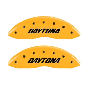 Picture of MGP 4 Caliper Covers Engraved Front & Rear Daytona Yellow finish black ch