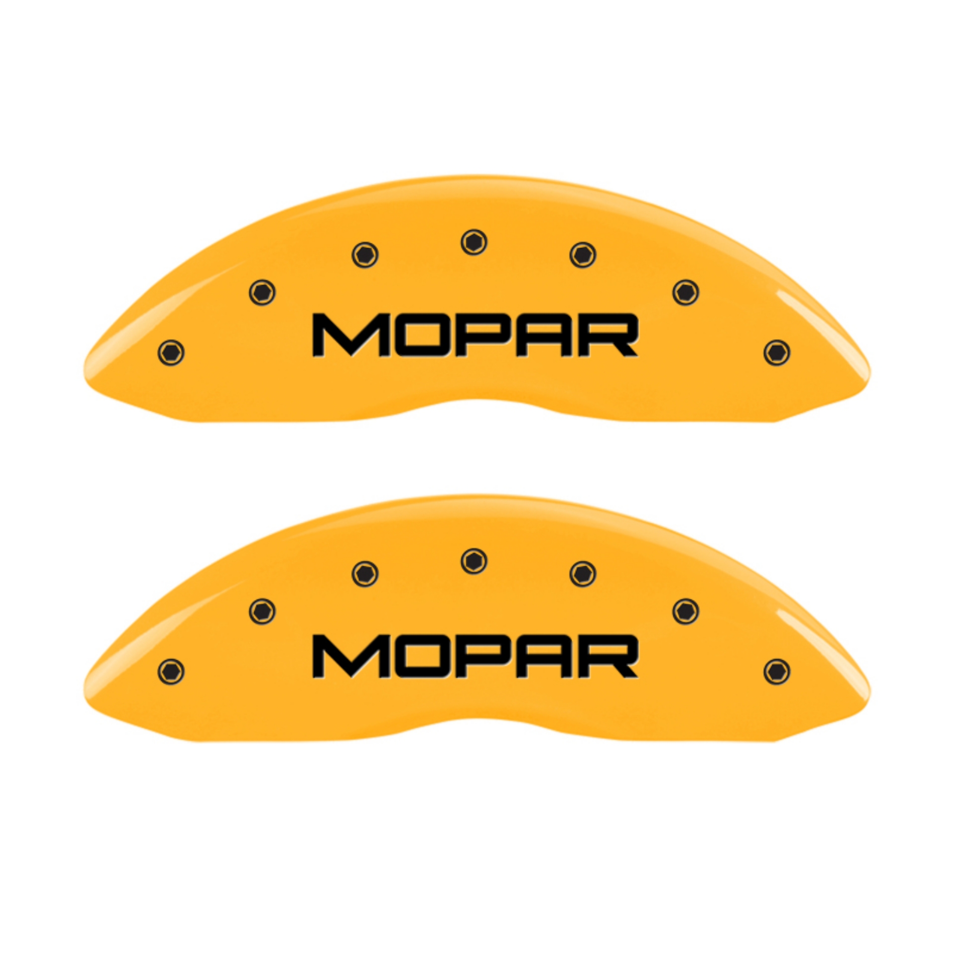 Picture of MGP 4 Caliper Covers Engraved Front & Rear MOPAR Yellow finish black ch