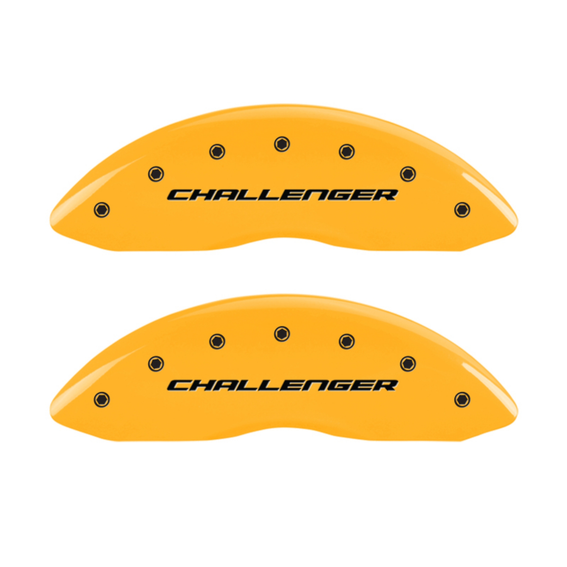 Picture of MGP 4 Caliper Covers Engrvd Front Block-Challenger Engrvd Rear Vintage Style-RT Yellow fnsh Blk ch
