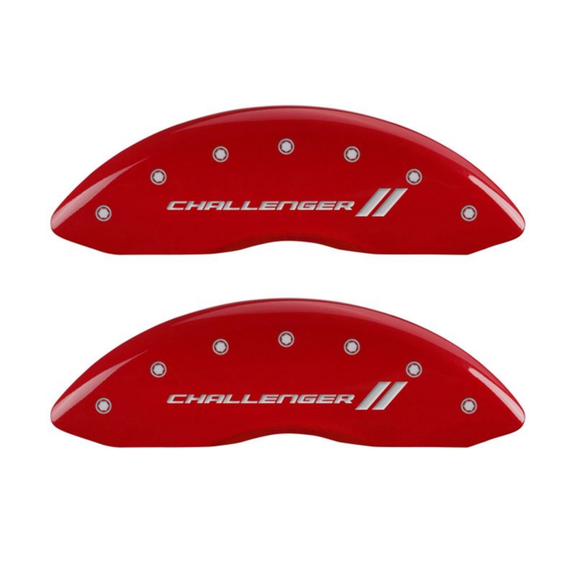 Picture of MGP 4 Caliper Covers Engraved Front & Rear With stripes-Challenger Red finish silver ch