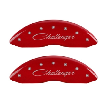 Picture of MGP 4 Caliper Covers Engraved Front Cursive-Challenger Engraved Rear RT Red finish silver ch