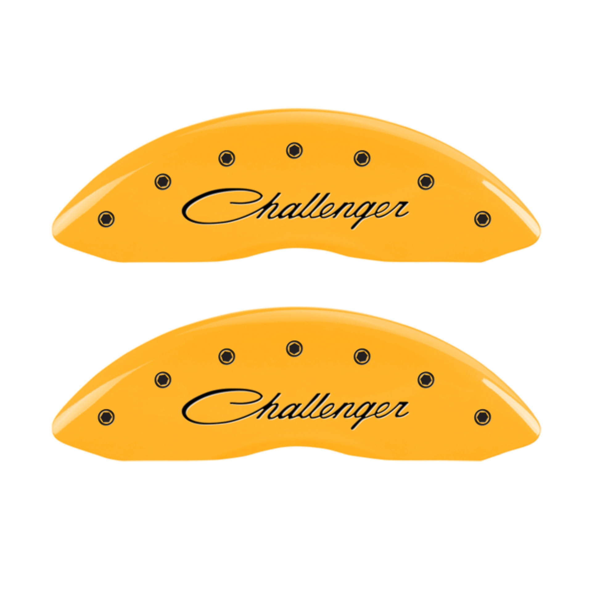 Picture of MGP 4 Caliper Covers Engraved Front Cursive-Challenger Engraved Rear RT Yellow finish black ch