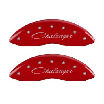 Picture of MGP 4 Caliper Covers Engraved Front & Rear Cursive-Challenger Red finish silver ch