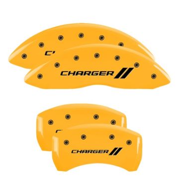 Picture of MGP 4 Caliper Covers Engraved Front & Rear Cursive-Challenger Red finish silver ch