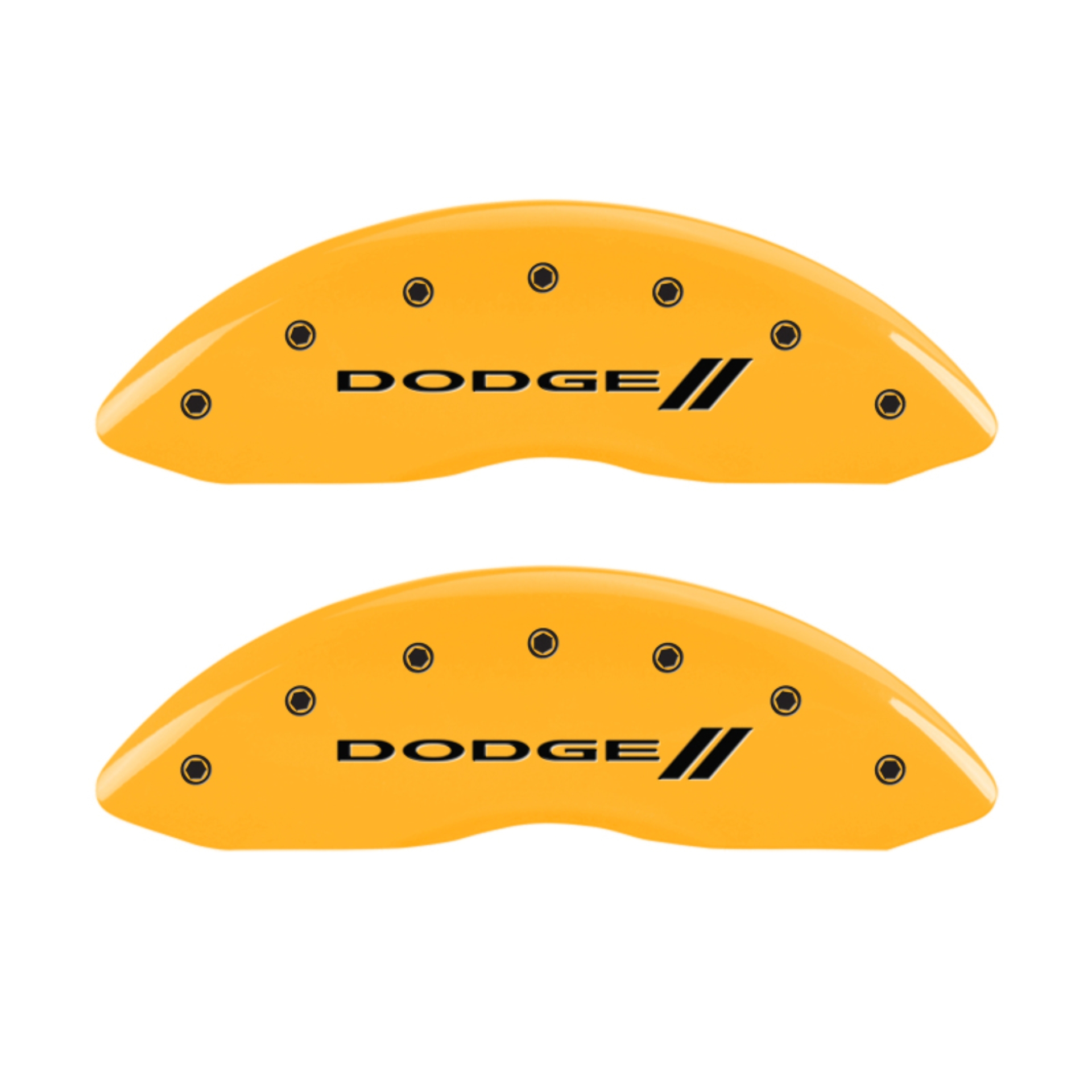 Picture of MGP 4 Caliper Covers Engraved Front & Rear With stripes-Dodge Yellow finish black ch