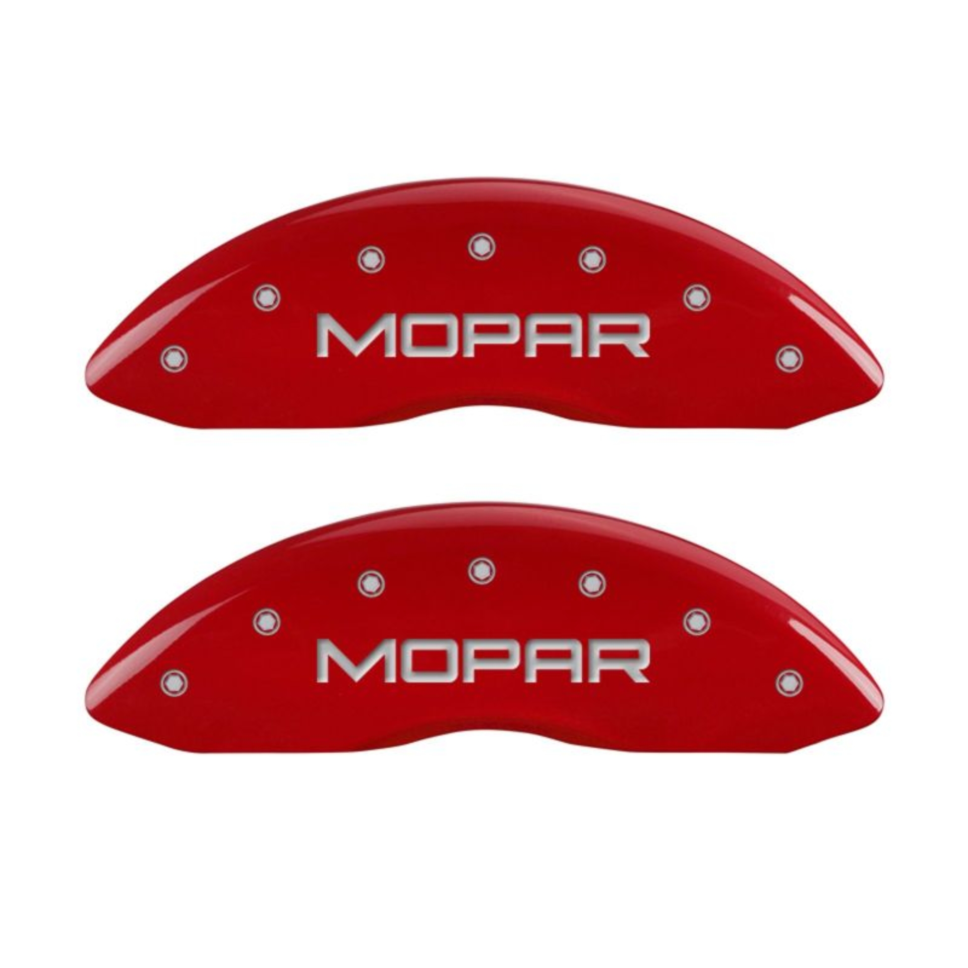 Picture of MGP 4 Caliper Covers Engraved Front & Rear MOPAR Red finish silver ch