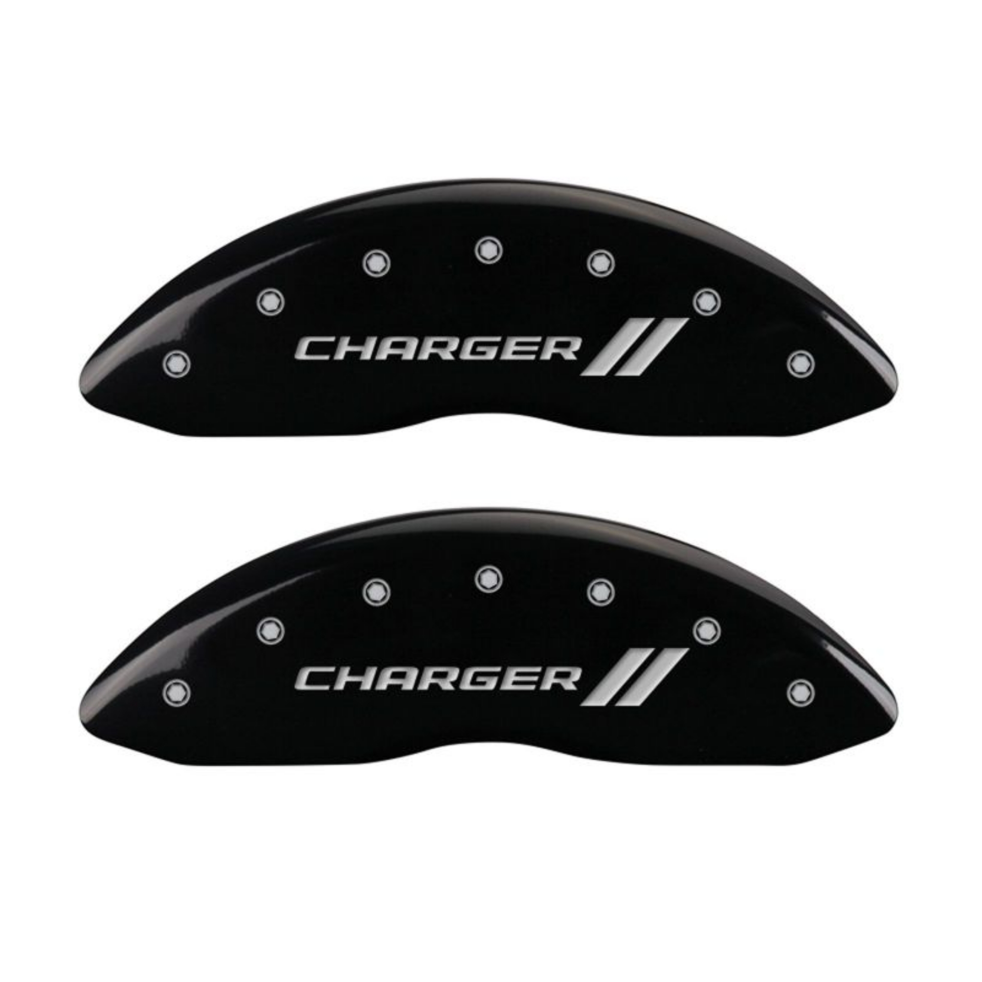 Picture of MGP 4 Caliper Covers Engraved Front & Rear With stripes-Charger Black finish silver ch