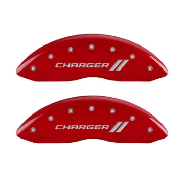 Picture of MGP 4 Caliper Covers Engraved Front & Rear With stripes-Charger Red finish silver ch