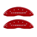Picture of MGP 4 Caliper Covers Engraved Front Charger Engraved Rear RT Red finish silver ch