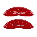 Picture of MGP 4 Caliper Covers Engraved Front & Rear Cursive-Charger Red finish silver ch