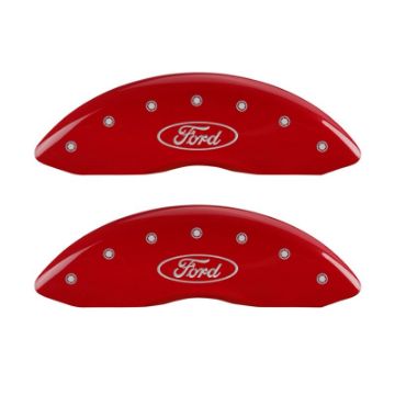 Picture of MGP Front set 2 Caliper Covers Engraved Front Oval logo-Ford Red finish silver ch