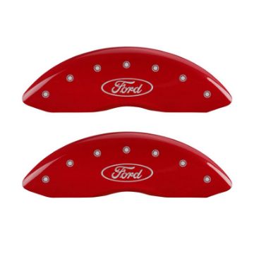 Picture of MGP Front set 2 Caliper Covers Engraved Front Oval logo-Ford Red finish silver ch