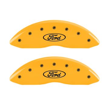 Picture of MGP Front set 2 Caliper Covers Engraved Front Oval logo-Ford Yellow finish black ch