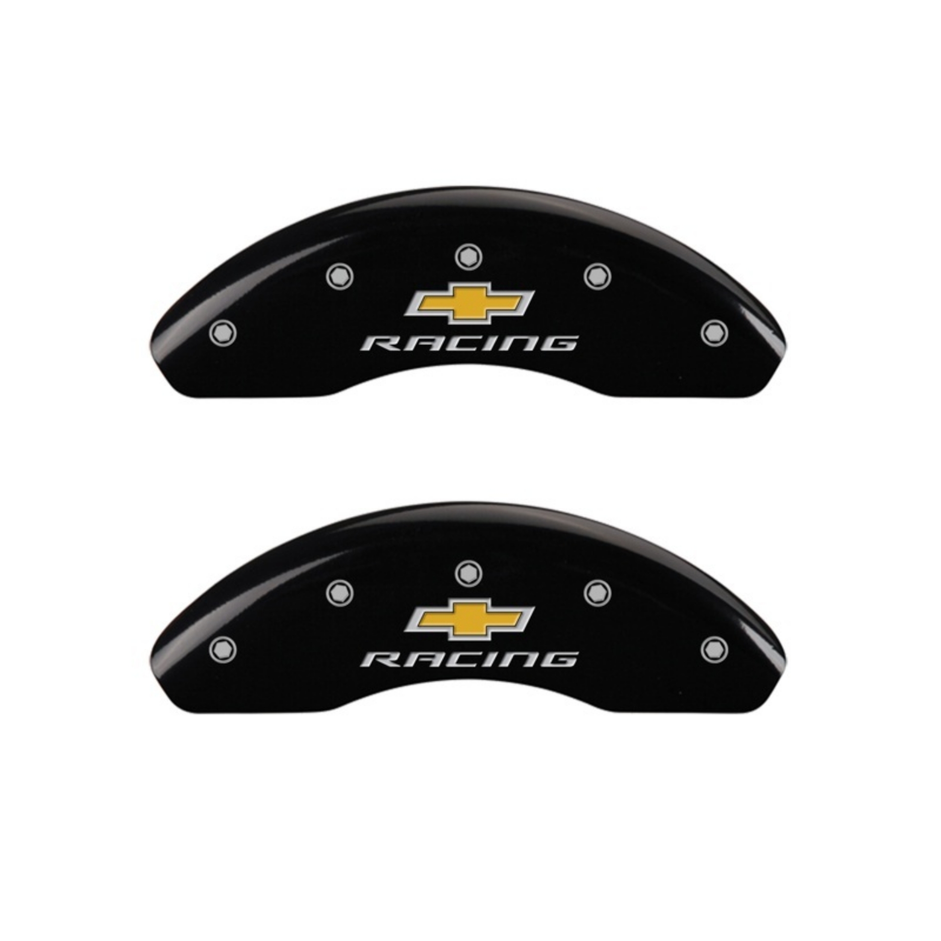 Picture of MGP Front set 2 Caliper Covers Engraved Front Chevy racing Black finish silver ch