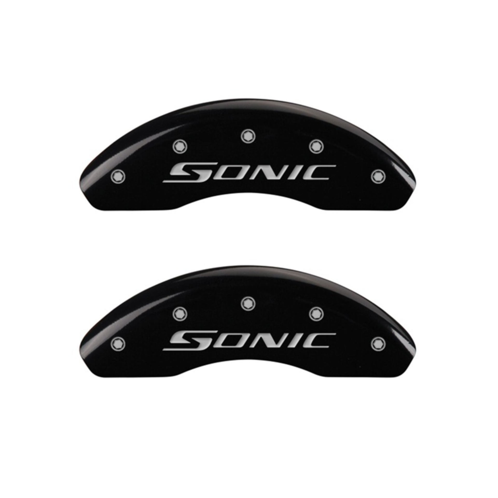 Picture of MGP Front set 2 Caliper Covers Engraved Front Sonic Black finish silver ch