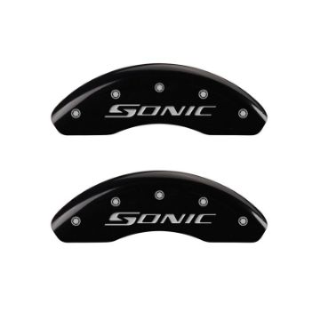 Picture of MGP Front set 2 Caliper Covers Engraved Front Sonic Black finish silver ch
