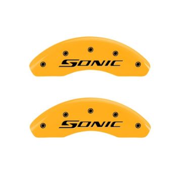 Picture of MGP Front set 2 Caliper Covers Engraved Front Sonic Yellow finish black ch