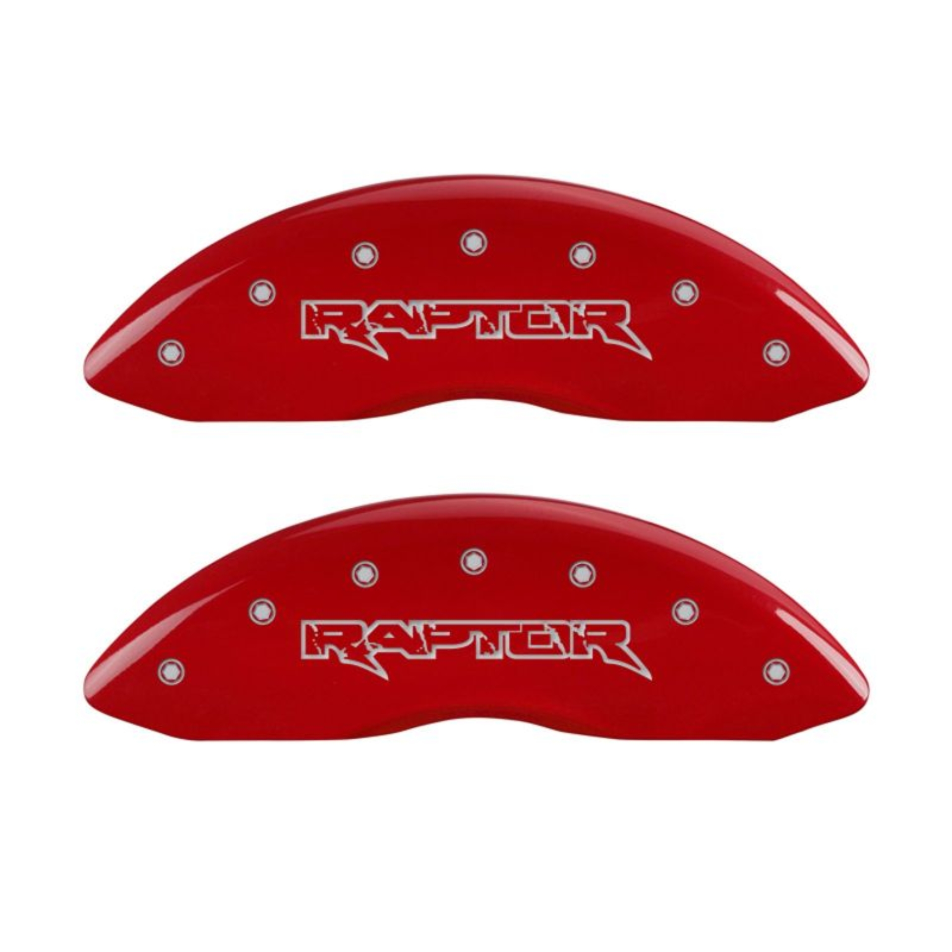 Picture of MGP 4 Caliper Covers Engraved Front & Rear Raptor Red finish silver ch
