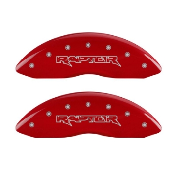 Picture of MGP 4 Caliper Covers Engraved Front & Rear Raptor Red finish silver ch