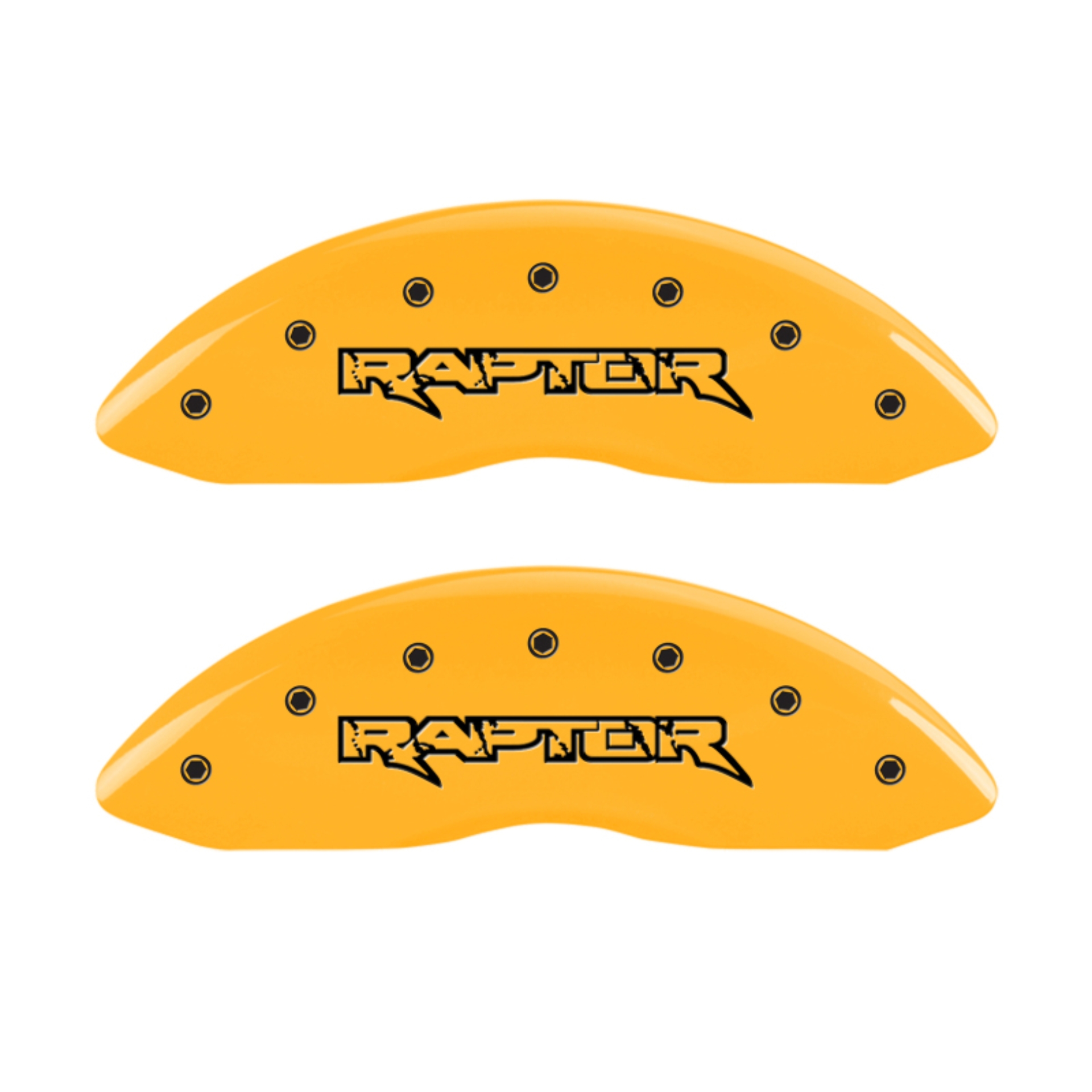 Picture of MGP 4 Caliper Covers Engraved Front & Rear Raptor Yellow finish black ch