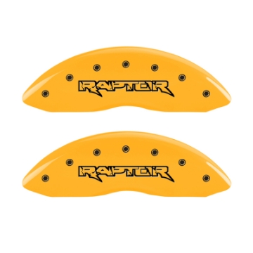 Picture of MGP 4 Caliper Covers Engraved Front & Rear Raptor Yellow finish black ch