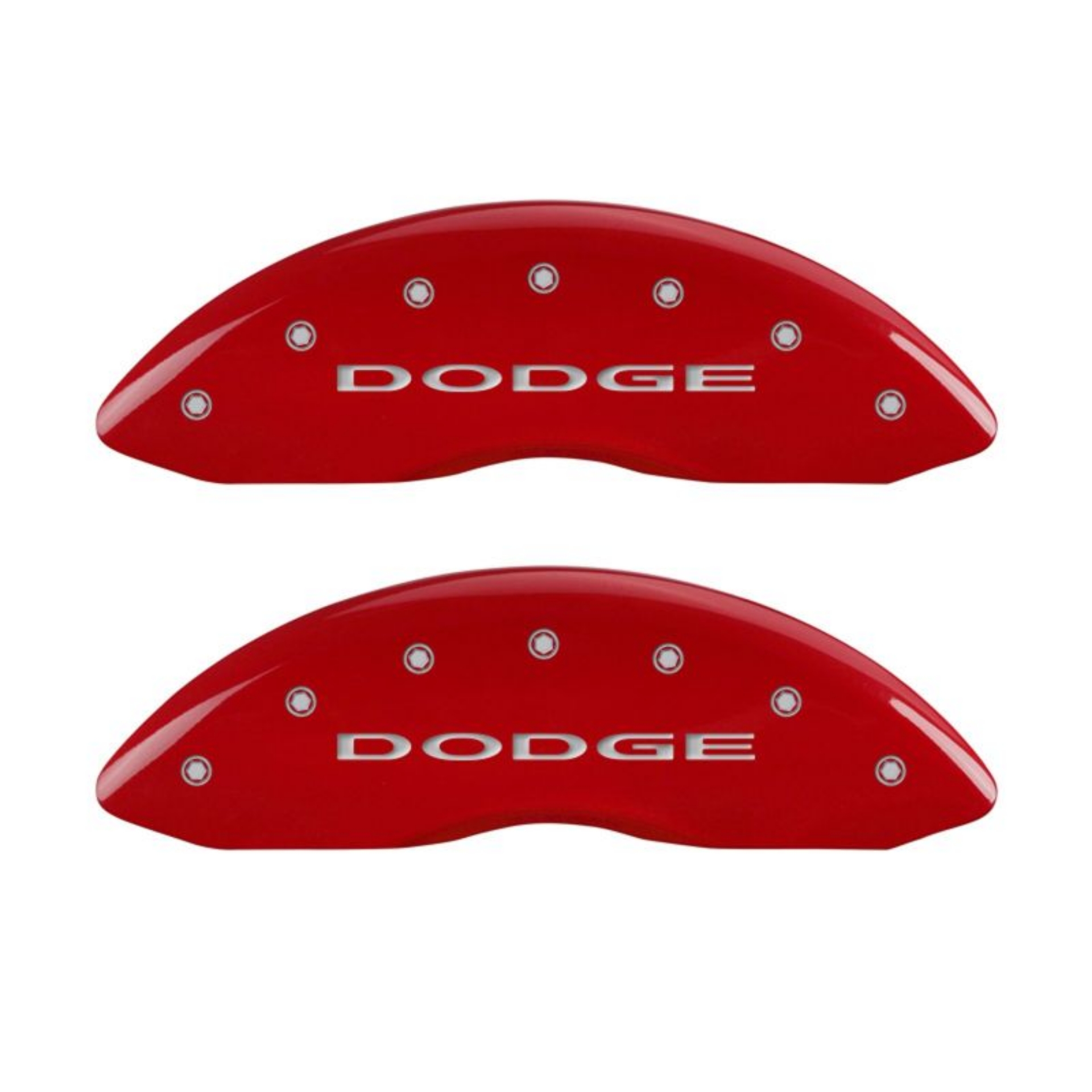 Picture of MGP 4 Caliper Covers Engraved Front & Rear With out stripes-Dodge Red finish silver ch