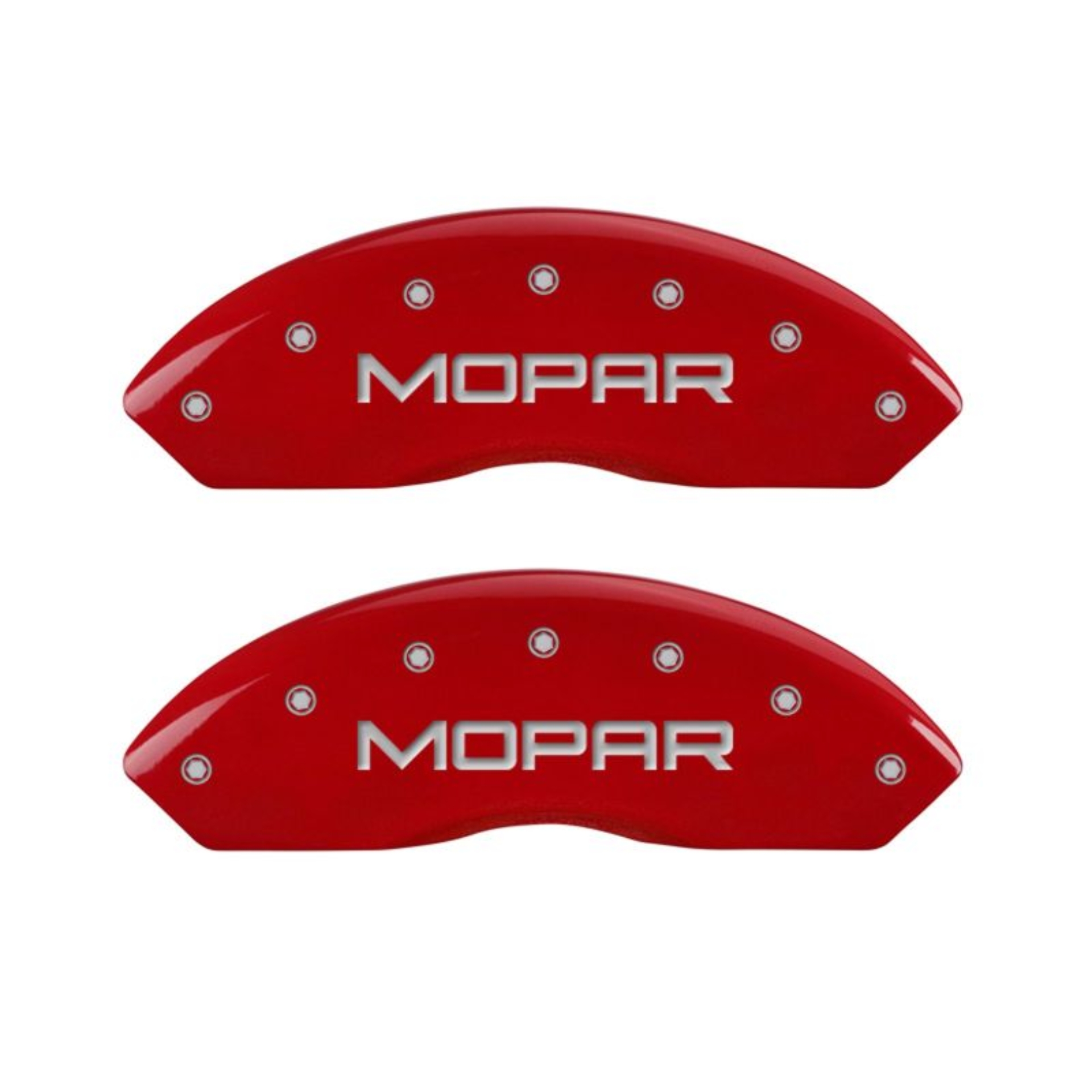 Picture of MGP 4 Caliper Covers Engraved Front & Rear MOPAR Red finish silver ch
