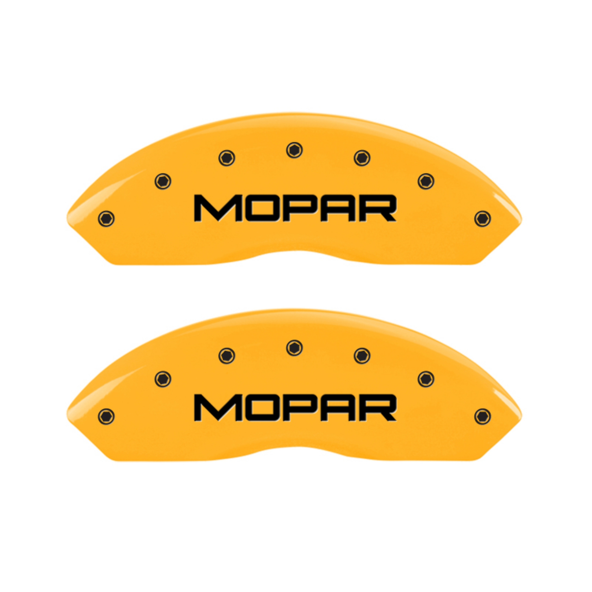 Picture of MGP 4 Caliper Covers Engraved Front & Rear MOPAR Yellow finish black ch