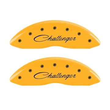 Picture of MGP 4 Caliper Covers Engraved Front & Rear Cursive-Challenger Yellow finish black ch