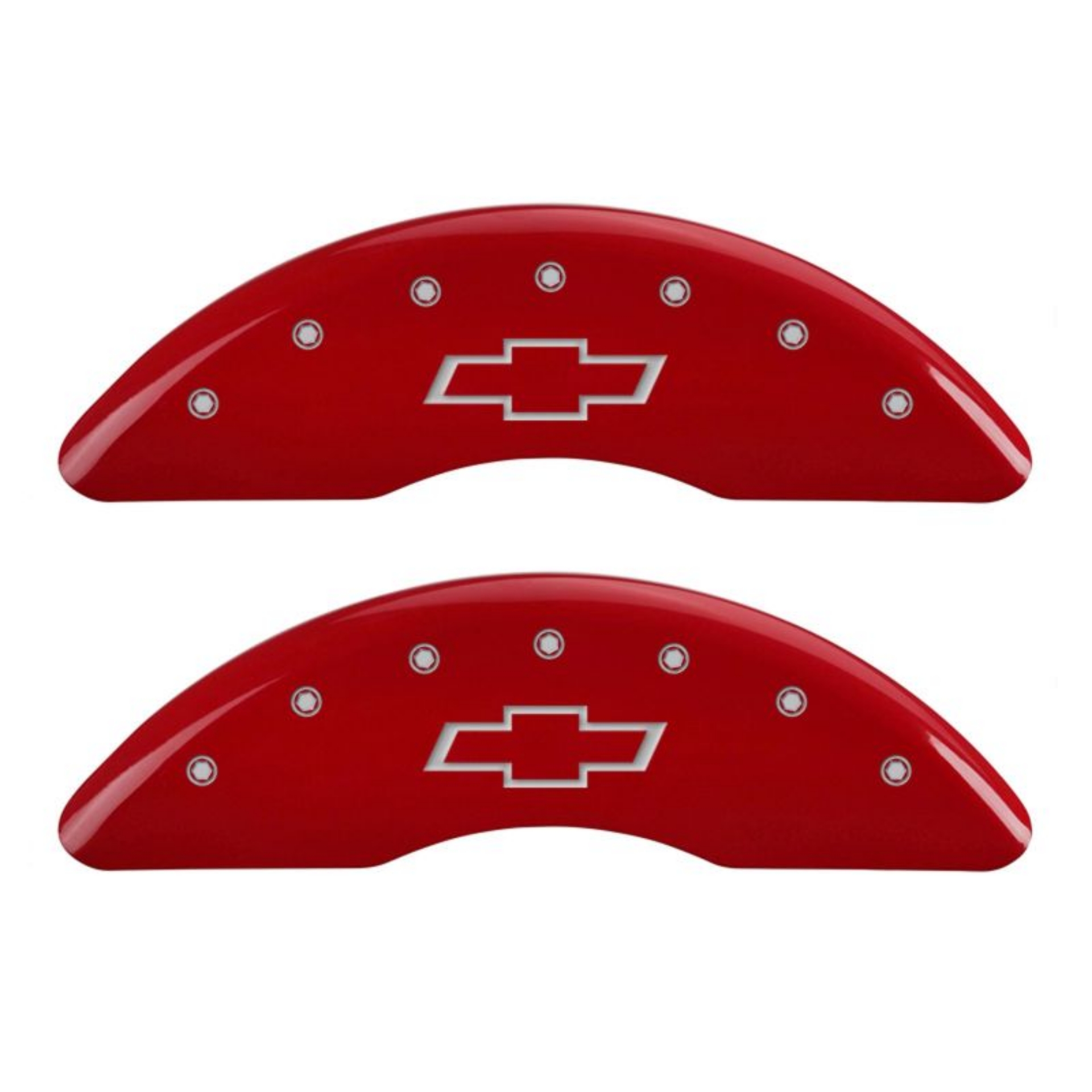 Picture of MGP 4 Caliper Covers Engraved Front & Rear Bowtie Red finish silver ch