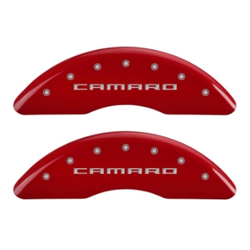 Picture of MGP 4 Caliper Covers Engraved Front Gen 5-Camaro Engraved Rear Gen 5-Z28 Red finish silver ch
