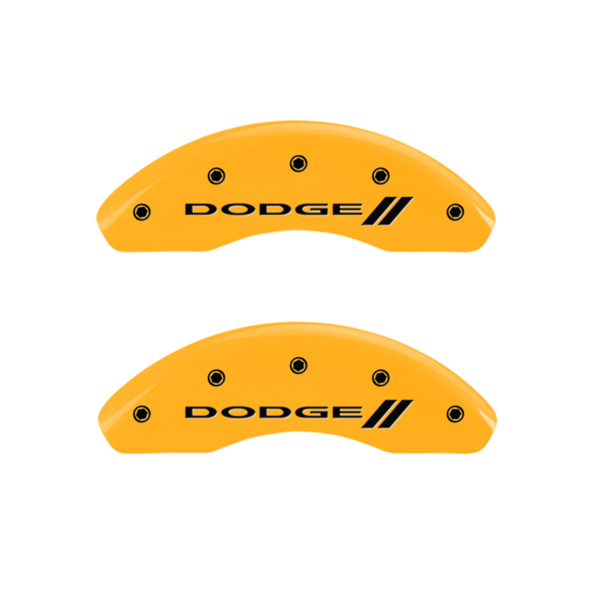 Picture of MGP 4 Caliper Covers Engraved Front & Rear With stripes-Dodge Yellow finish black ch