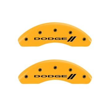 Picture of MGP 4 Caliper Covers Engraved Front & Rear With stripes-Dodge Yellow finish black ch