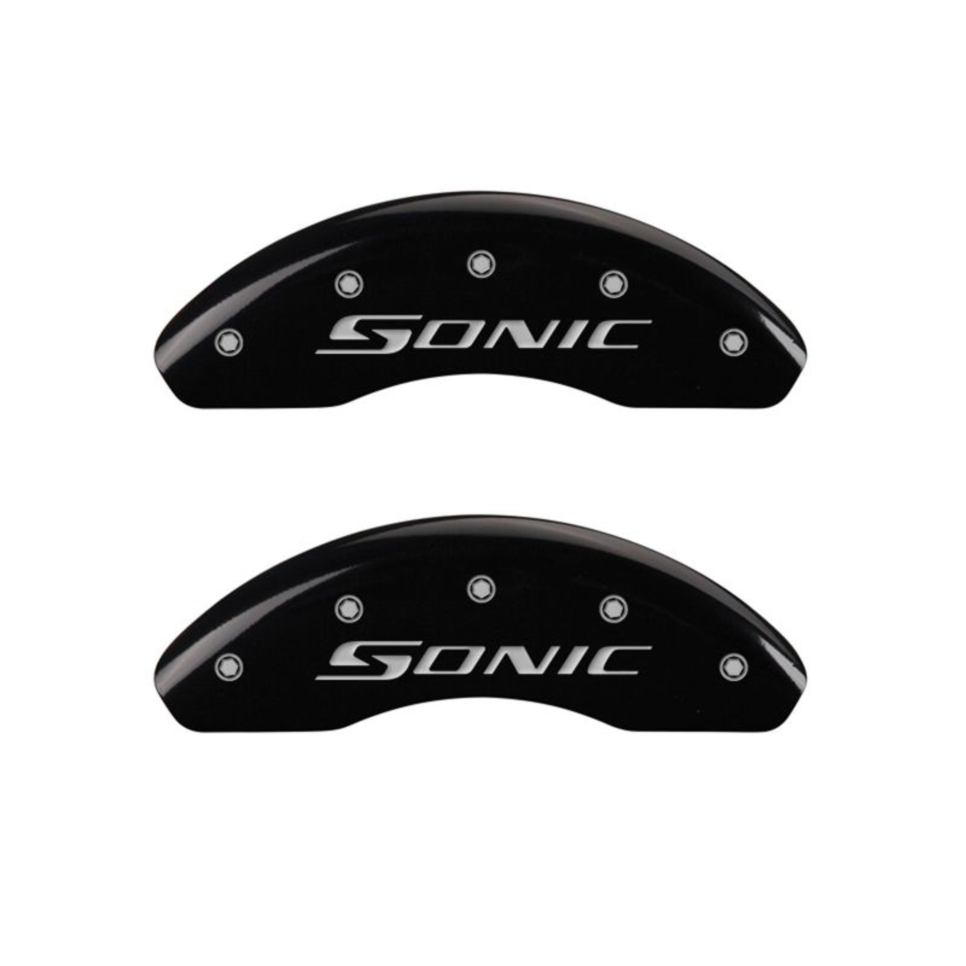 Picture of MGP 4 Caliper Covers Engraved Front & Rear Sonic Black finish silver ch