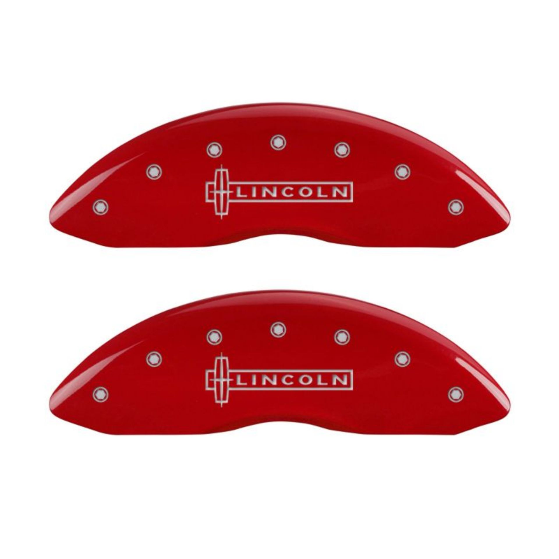 Picture of MGP 4 Caliper Covers Engraved Front & Rear Lincoln Red finish silver ch