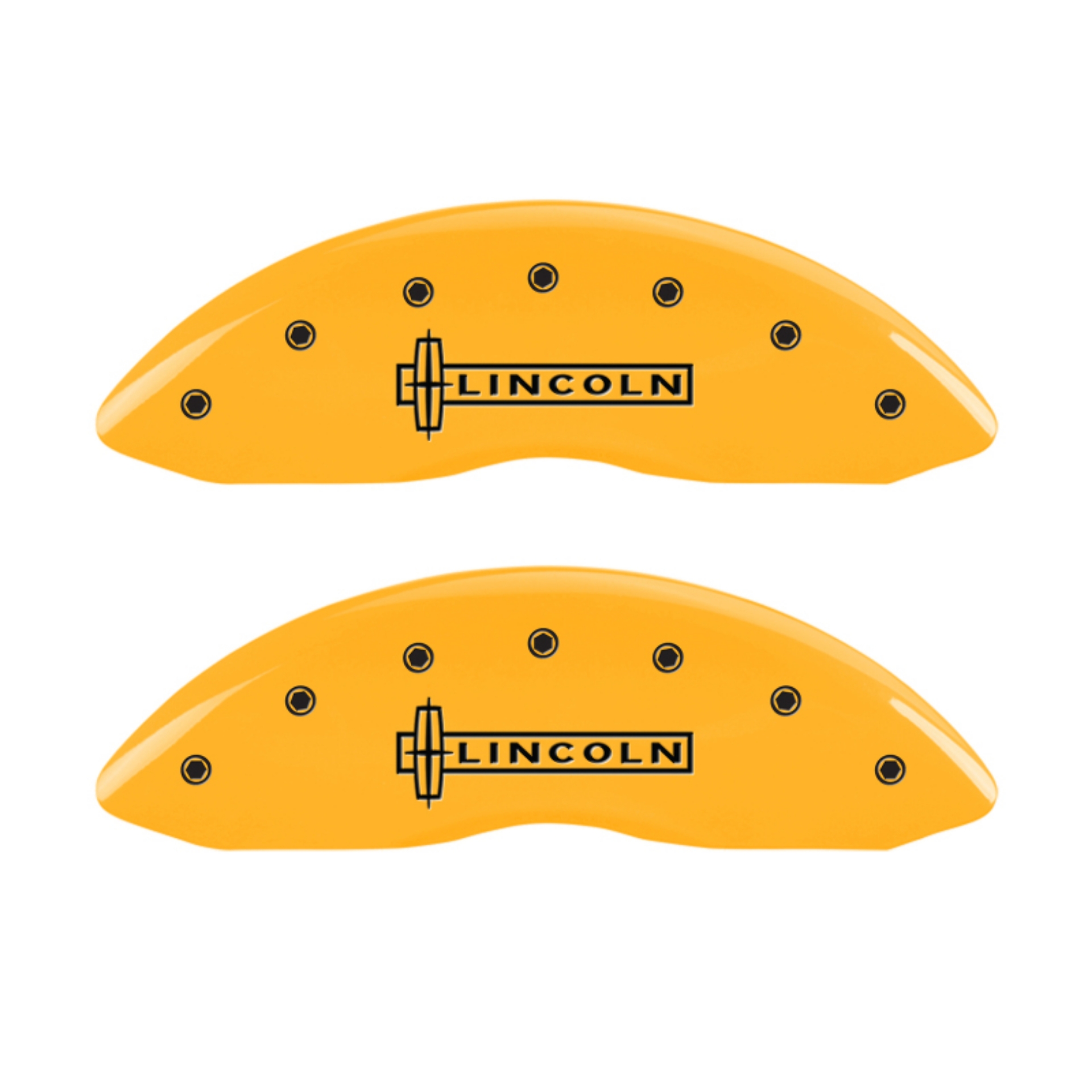 Picture of MGP 4 Caliper Covers Engraved Front & Rear Lincoln Yellow finish black ch