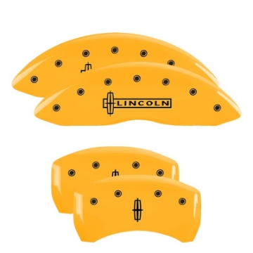 Picture of MGP 4 Caliper Covers Engraved Front Lincoln Engraved Rear Star logo Yellow finish black ch