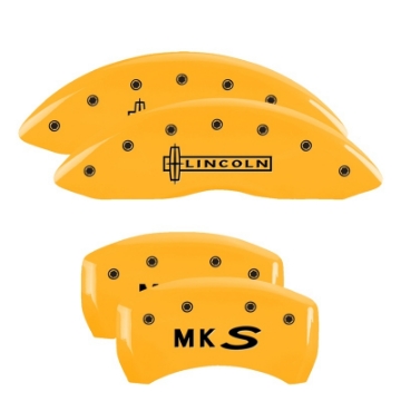 Picture of MGP 4 Caliper Covers Engraved Front Lincoln Engraved Rear MKS Yellow finish black ch