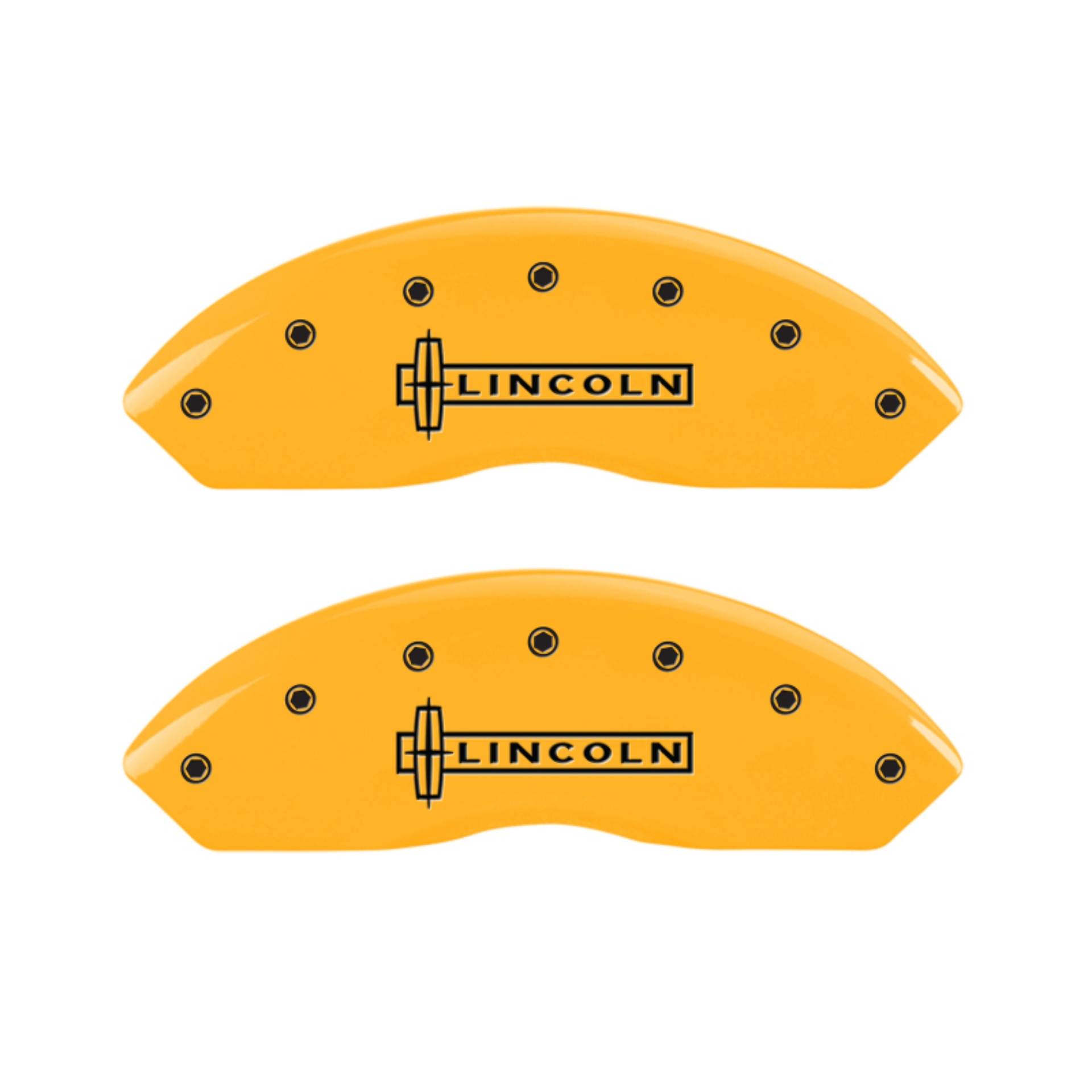 Picture of MGP 4 Caliper Covers Engraved Front Lincoln Engraved Rear MKZ Yellow finish black ch