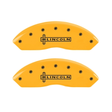 Picture of MGP 4 Caliper Covers Engraved Front Lincoln Engraved Rear MKZ Yellow finish black ch