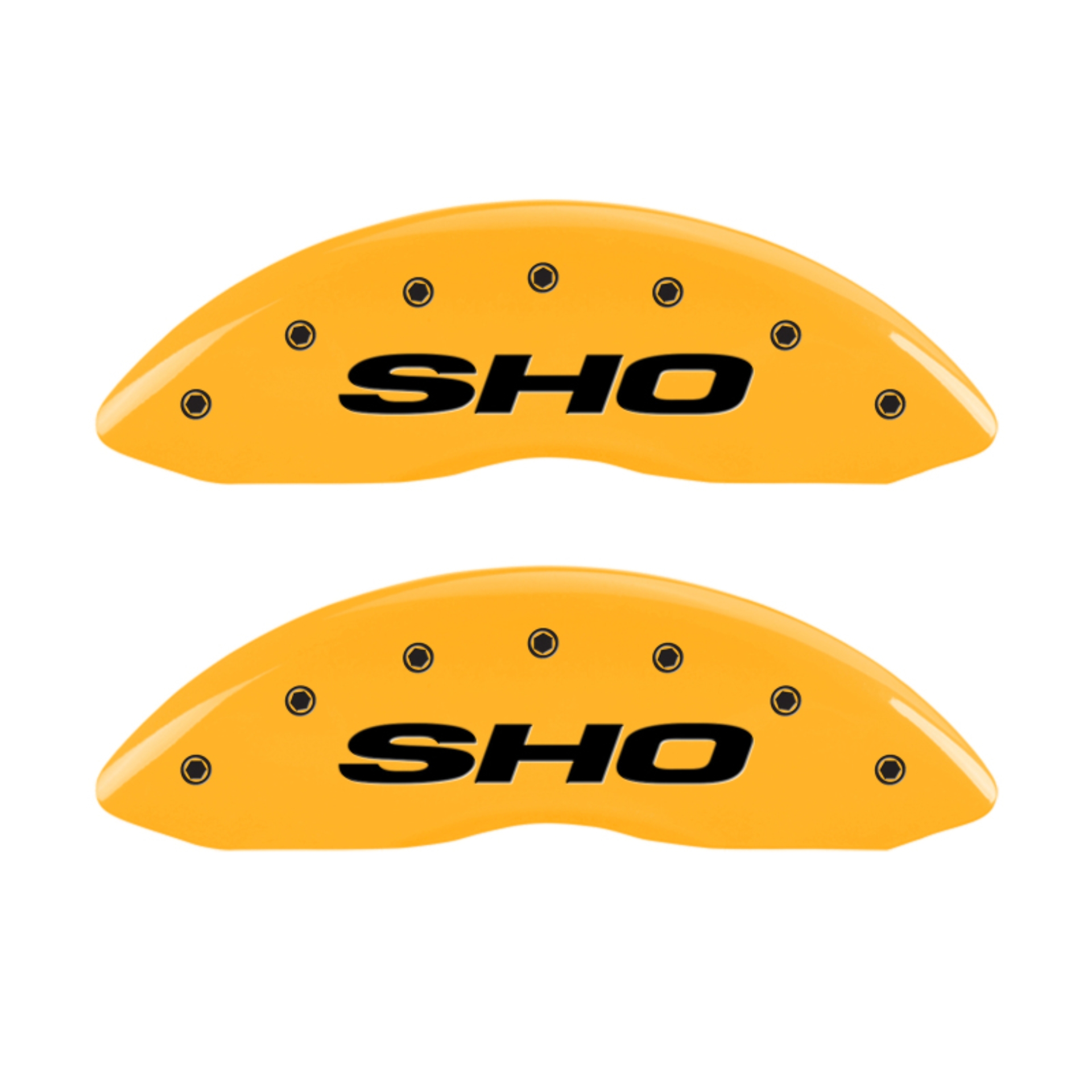 Picture of MGP 4 Caliper Covers Engraved Front & Rear SHO Yellow finish black ch