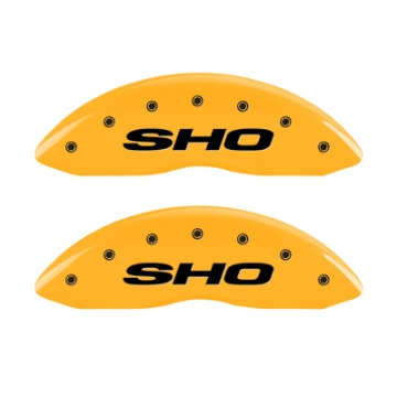Picture of MGP 4 Caliper Covers Engraved Front & Rear SHO Yellow finish black ch