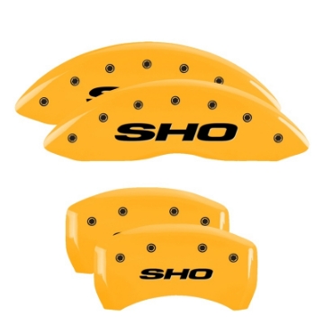 Picture of MGP 4 Caliper Covers Engraved Front & Rear SHO Yellow finish black ch