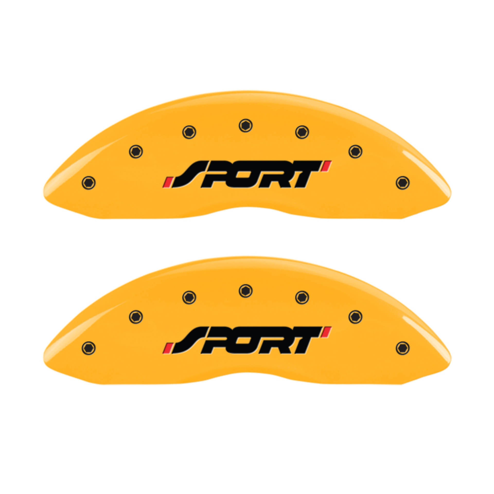 Picture of MGP 4 Caliper Covers Engraved Front & Rear SPORT Yellow finish black ch