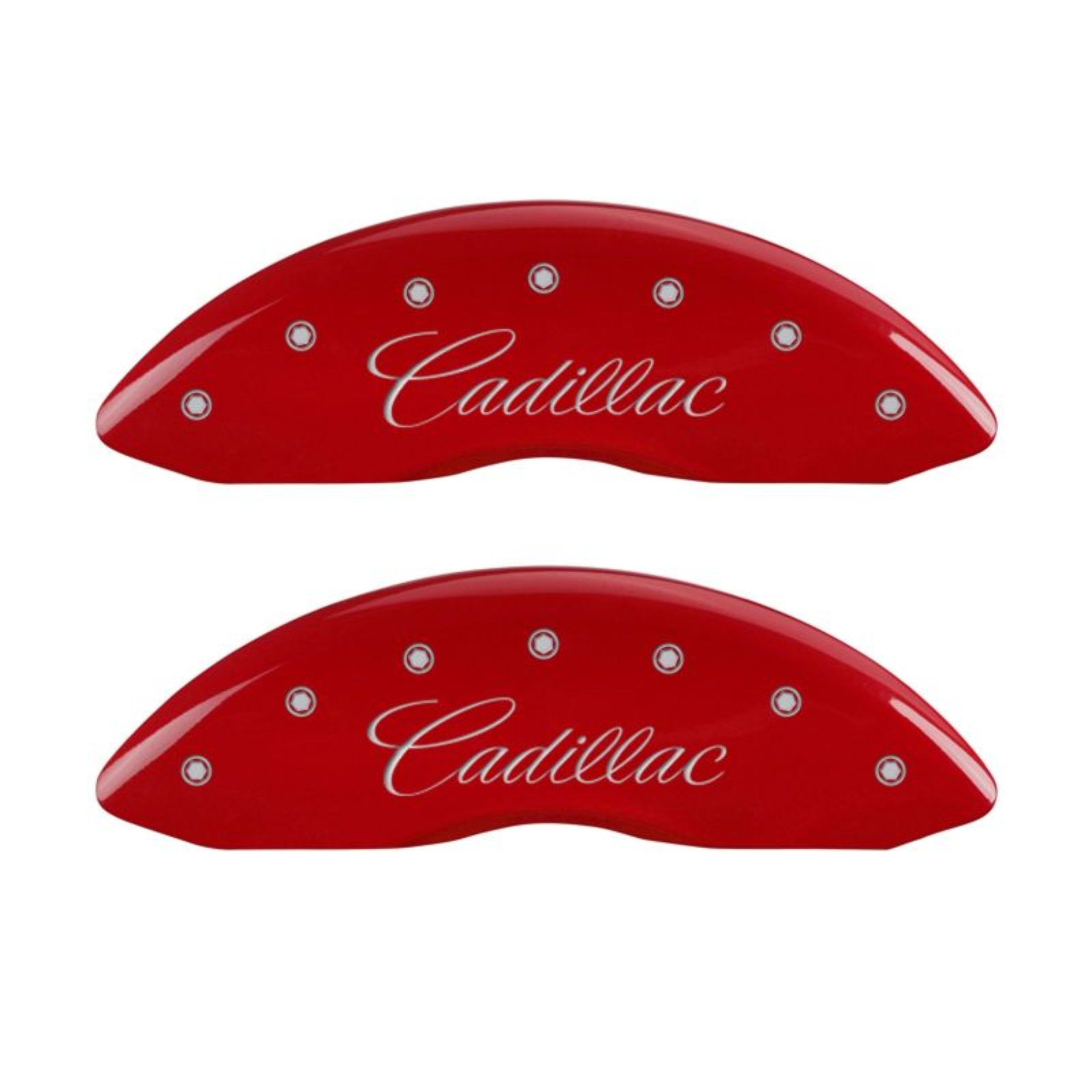 Picture of MGP 4 Caliper Covers Engraved Front Cadillac Engraved Rear ATS Red finish silver ch